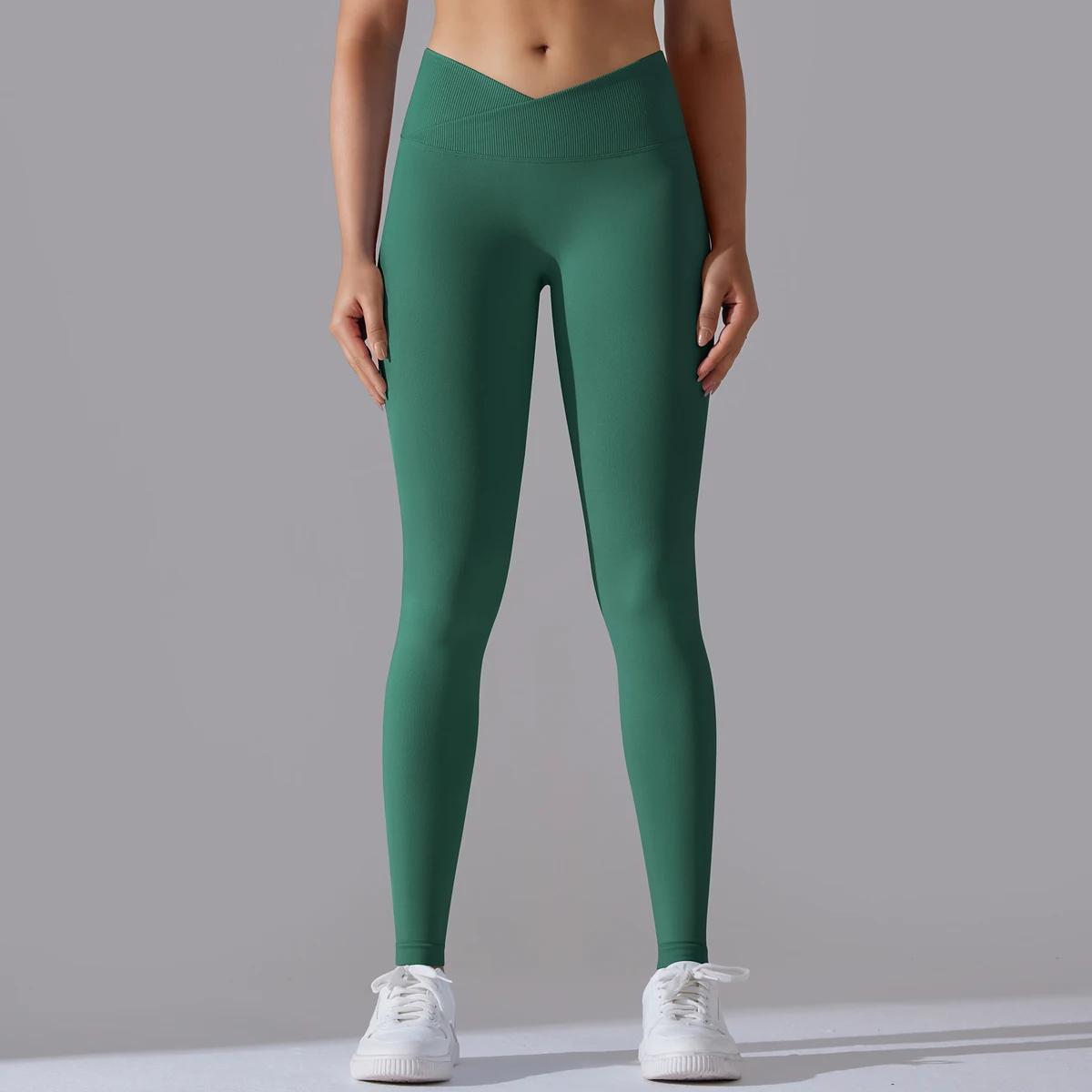 Taille croisée femmes Yoga Leggings hanches levage Gym Leggings sans couture Sport pantalon taille h