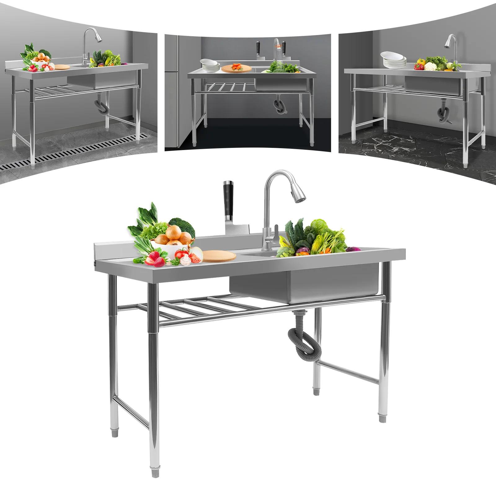 Évier de cuisine en acier inoxydable, 1 compartiment, vidange, utilitaire commercial