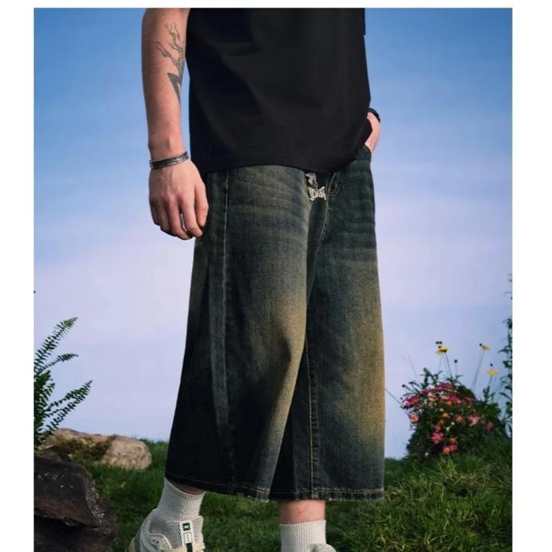 Shorts en jean délavé dégradé style rétro américain pour homme, collection été 2026 – Nouveau pantal
