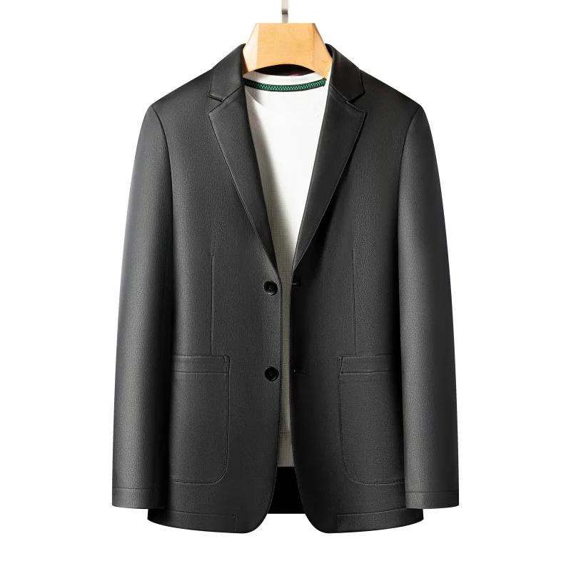 Vestes en cuir de printemps et d'automne, costumes en cuir décontractés, vestes en cuir pour hommes,