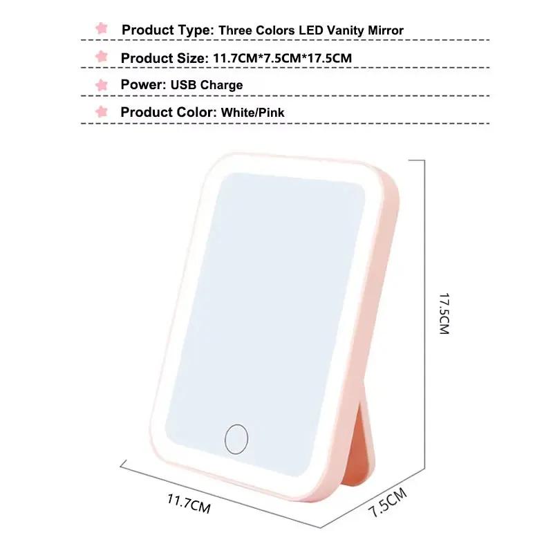 Miroir de courtoisie LED portable avec écran tactile, 3 couleurs, aste par USB, gradation, maquillag