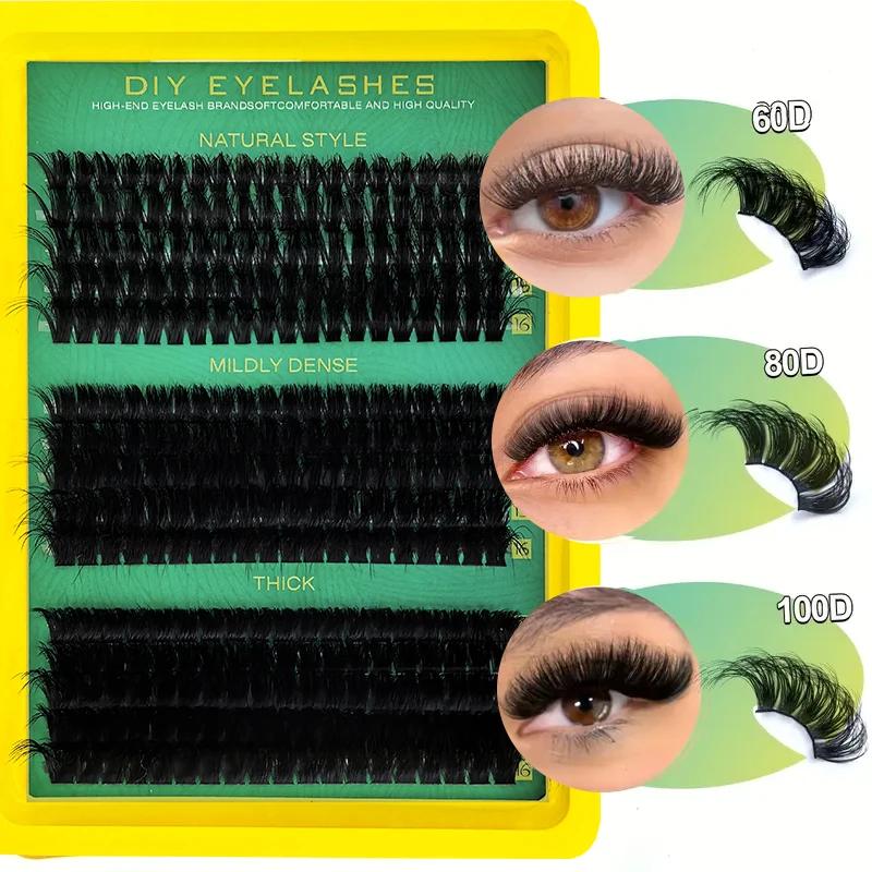 60D80D100D Faux cils épais de longueur mixte, style œil de chat bouclé en D pour un look moelleux et