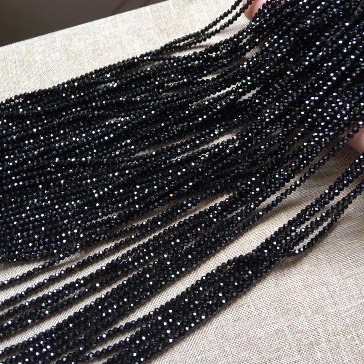 20 brins de perles en pierre spinelle noire facettées de 2/3mm, perles en vrac pour la fabrication d
