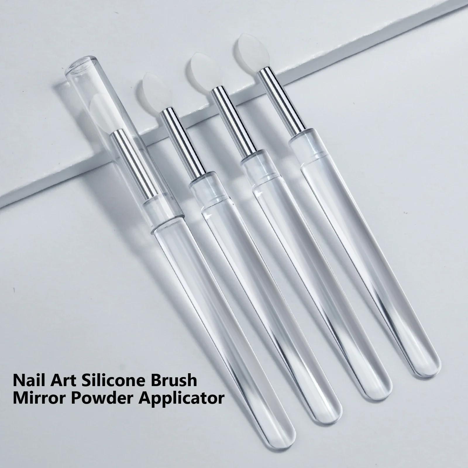 Brosse en Silicone transparente pour Nail Art, bâton applicateur de pigments chromés en poudre à pai
