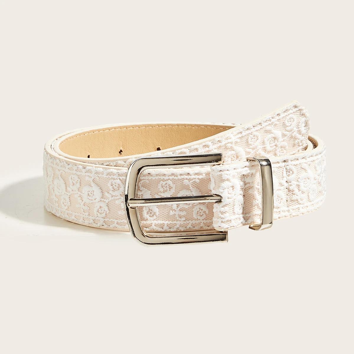 Ceinture élégante à boucle ardillon en dentelle, ceinture en cuir à la mode pour femmes, accessoire
