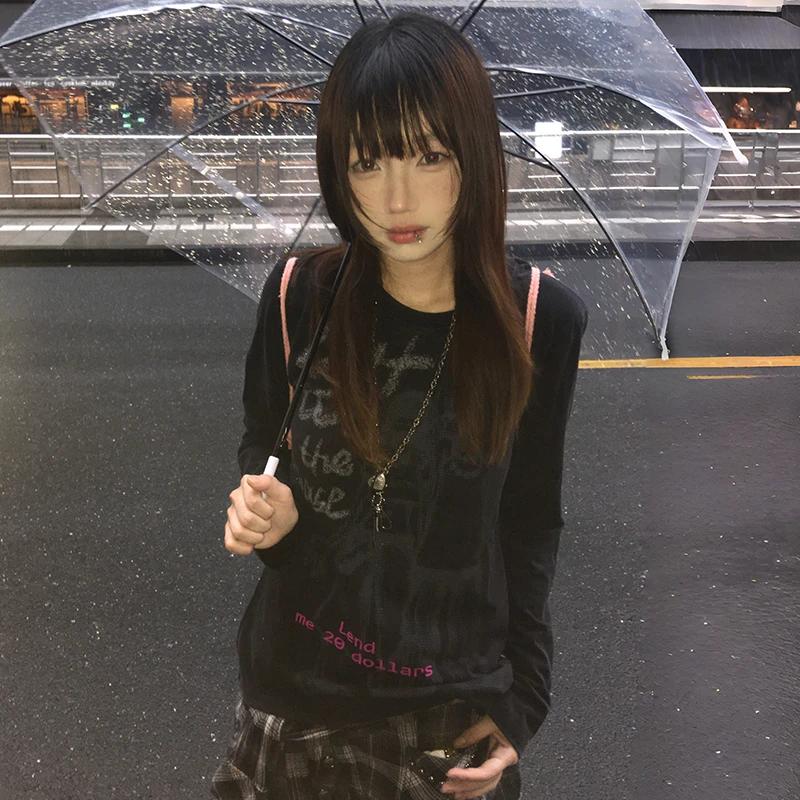 Karrram japonais Y2k Anime imprimé T-shirt Vintage Harajuku à manches longues T-shirt 2000s esthétiq