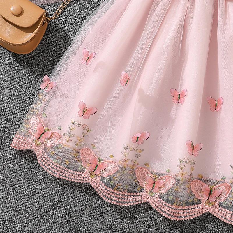 Robe de princesse pour filles de 4 à 7 ans, col rond, manches à ailes, nœud papillon, imprimé Floral