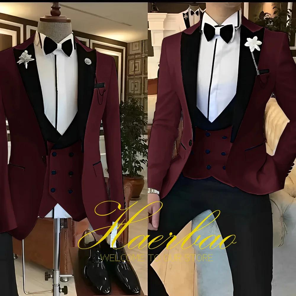 Costumes 3 pièces Slim Fit pour hommes, smokings de marié pour mariage GroomTIME, veste trempée de s
