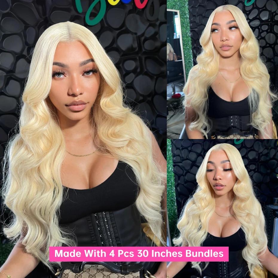 Extensions de cheveux humains Remy 613 blond miel, 30-40 pouces, double trame, ondulés, style péruvi