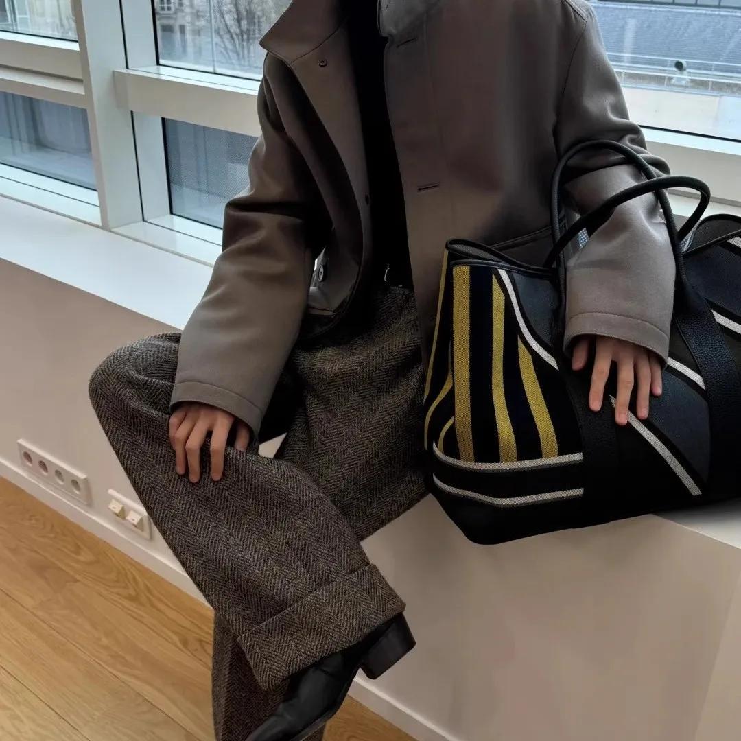 Sac fourre-tout de transport de grande capacité à rayures contrastées, sac de niche haut de gamme po