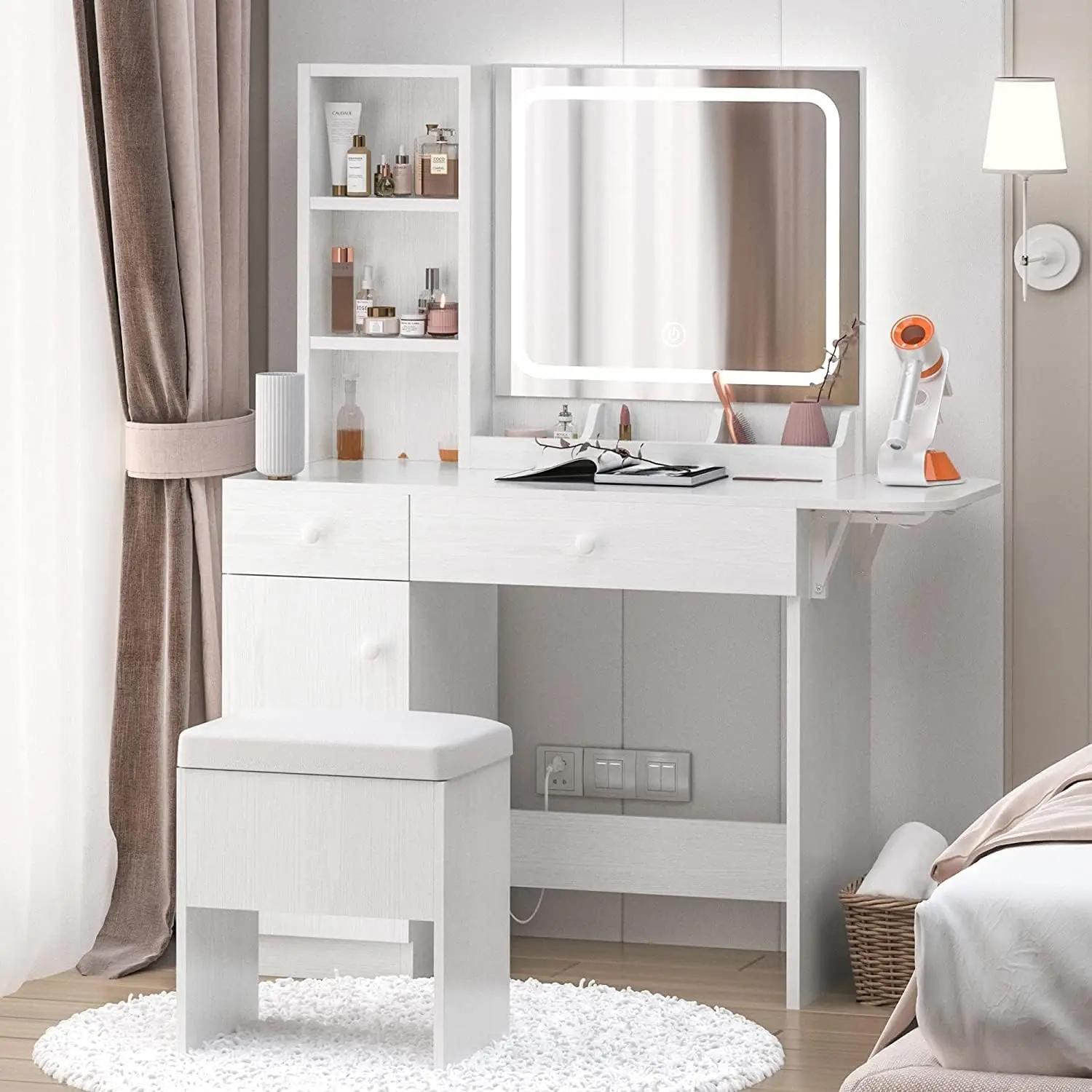 IlearCK-Bureau de courtoisie avec miroir 4.2 par LED et prise de courant, table de maquillage avec é