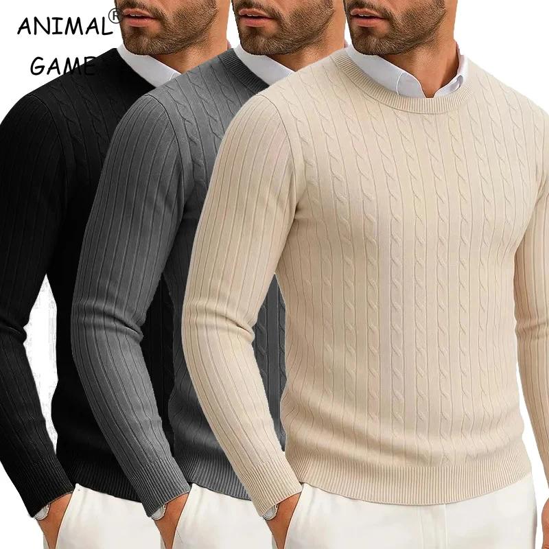 Pull tricoté à col rond pour hommes, pull à manches longues, décontracté, chaud, torsadé, à motifs, 