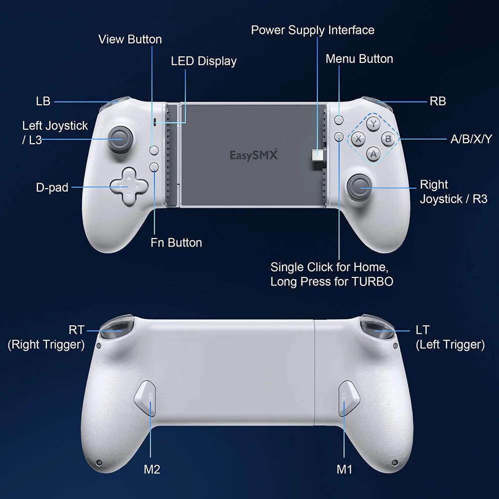 Manette de jeu mobile EasySMX M15 Type C à capteurs Hall pour téléphones Android et iPhone 15/16, co