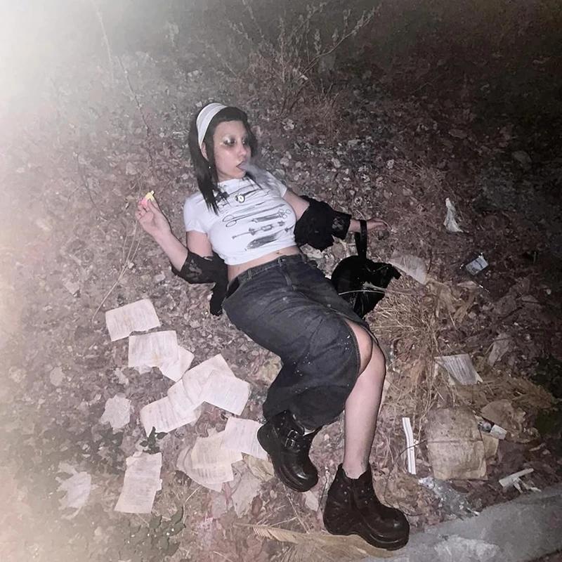 Harajuku Punk Goth Sexy culture hauts femmes été 90s Grunge graphique Punk haut imprimé mode mince h