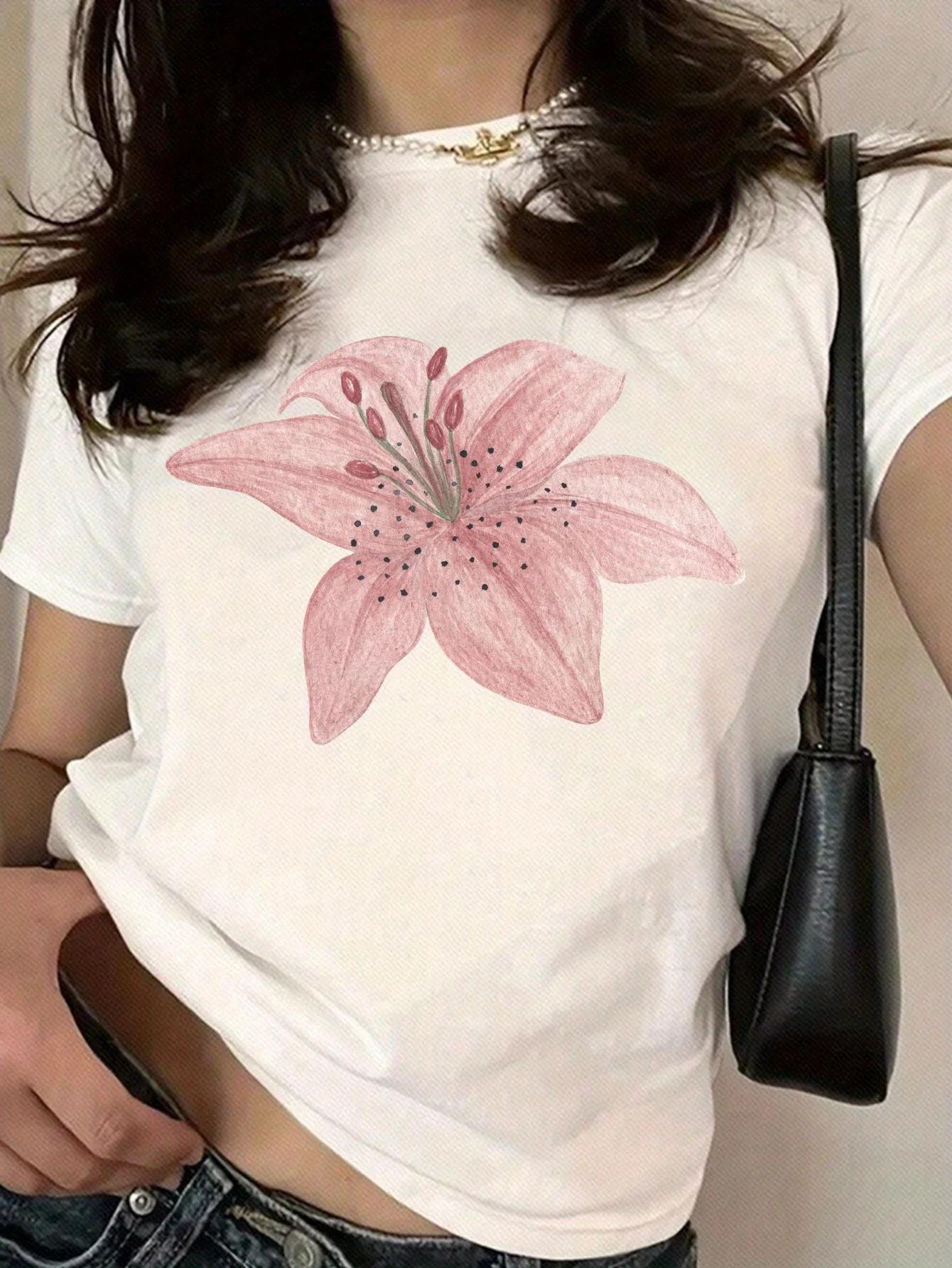 Femmes décontracté imprimé fleuri femmes col rond décontracté à manches courtes T-Shirt été Harajuku
