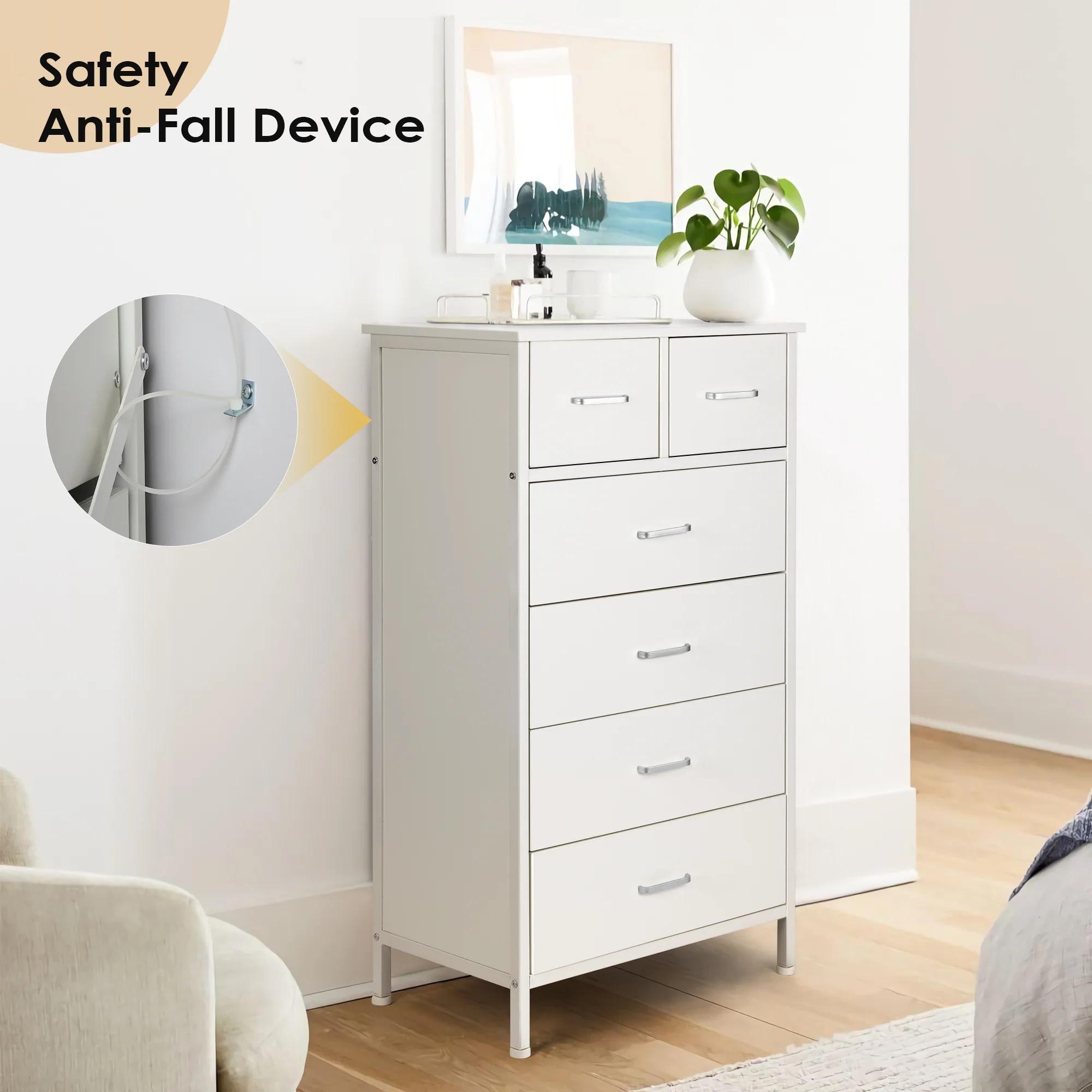 Commode de rangement avec cadre en acier, commode, armoire, blanc, 6 portes, MELfur ser, chambre à c