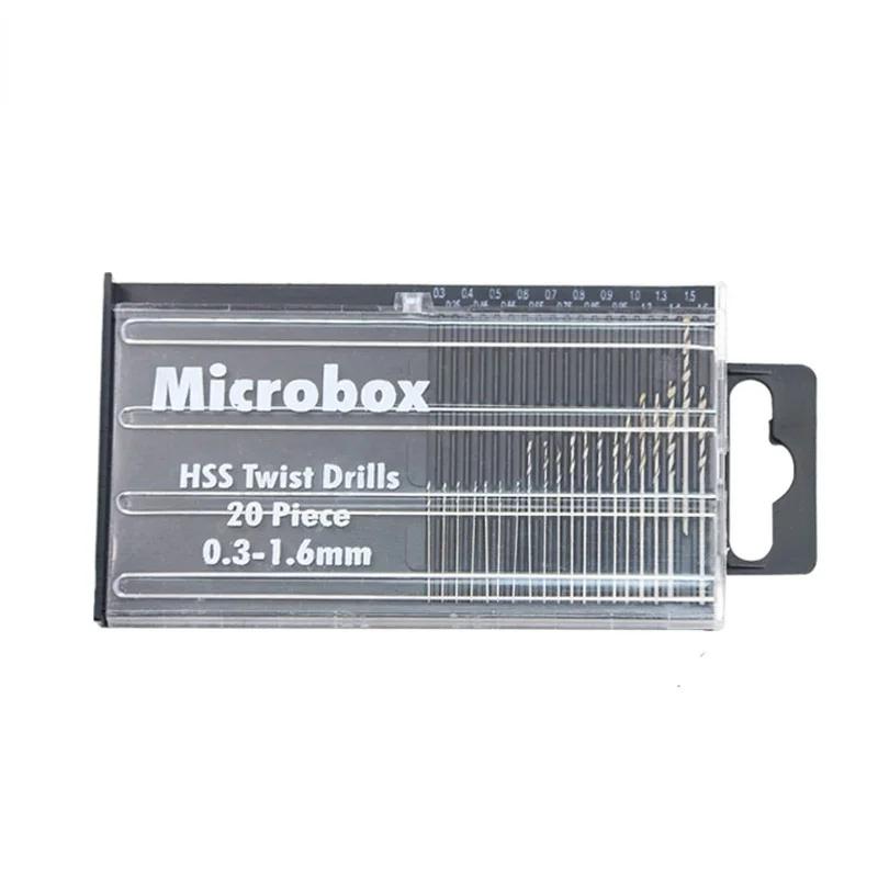 20 pièces/ensemble 0.3mm-1.6mm Mini jeu de forets hélicoïdaux en acier rapide ensemble de forets Mic