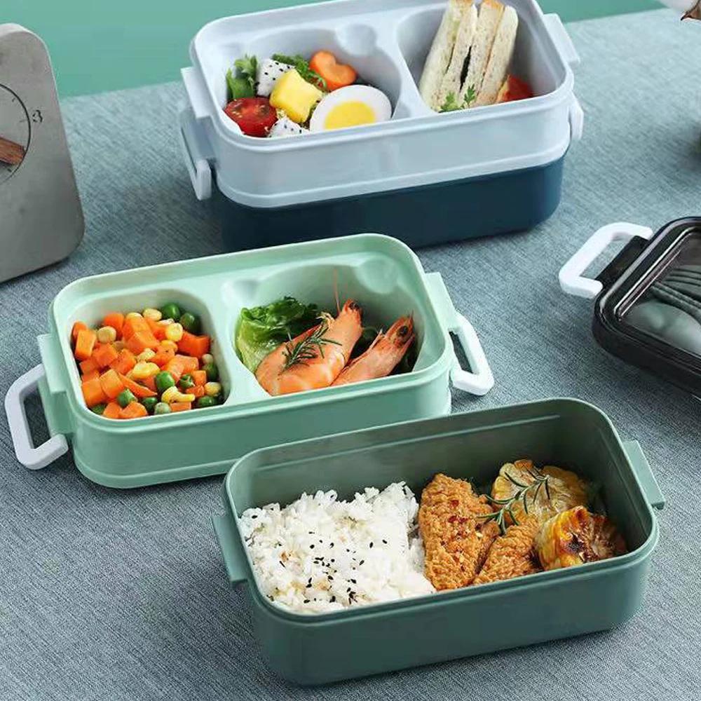 Boîte à déjeuner Double couche de 1400ml, compartiment Portable, boîte à nourriture, micro-ondes, av