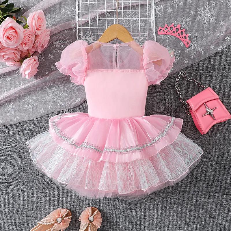 Robe Tutu de Ballet rose pour filles, uniforme d'entraînement en dentelle et Tulle mignon, Costume d