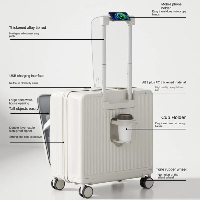 Valise de cabine 18/20 pouces à ouverture latérale, multifonctionnelle, portable, pour hommes et fem