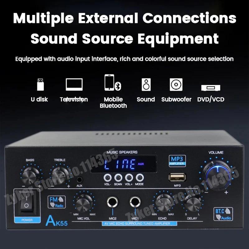 Amplificateur audio HiFi AK55, Max 900W, Amplificateurs de son Bluetooth numériques, Canal 2.0, Pris