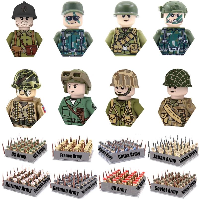 WW2 24 pièces/lot soldats militaires blocs de construction ensemble armes soviétique US UK chine Fra