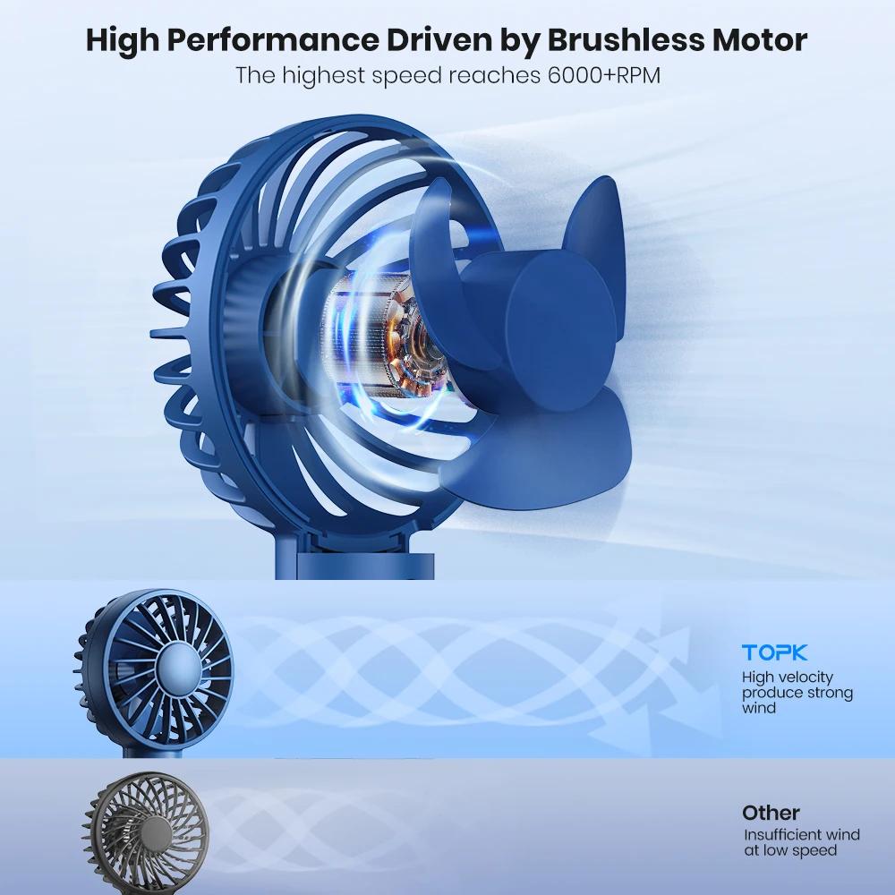 TOPK 1800mAh Mini ventilateur USB Portable Rechargeable [3-9 heures de travail] ventilateur à main p
