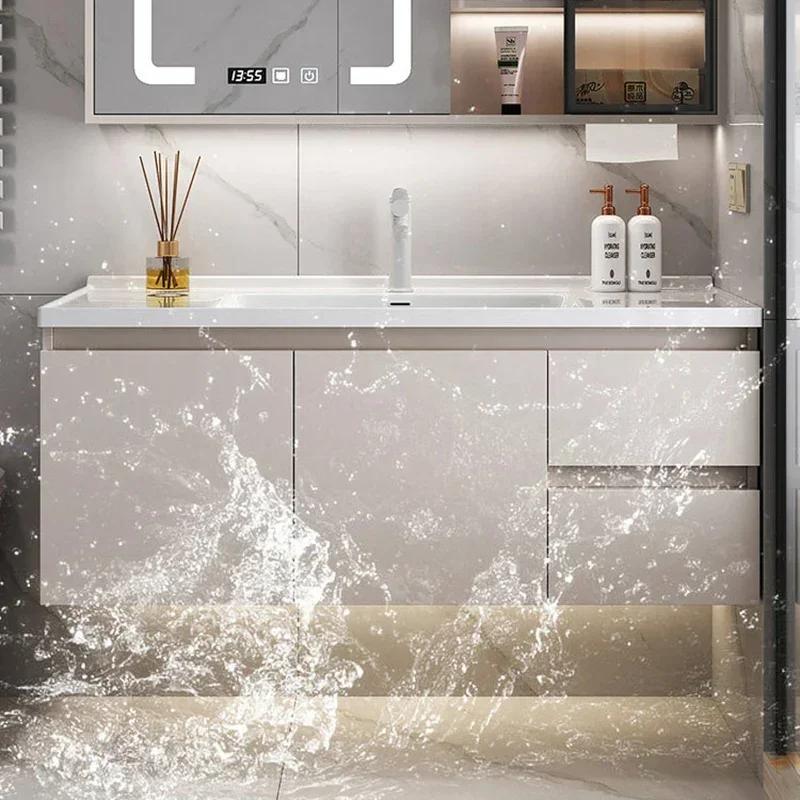 Armoire de salle de bain en céramique intégrée intelligente, style nordique, lavabo, meuble de salle