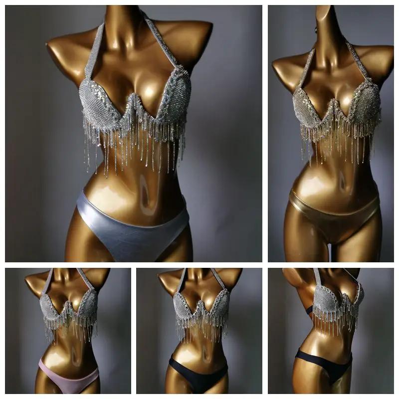 Bikini en cristal avec tige, maillot de bain blingbling, maillot de bain populaire, mode bar, 2023