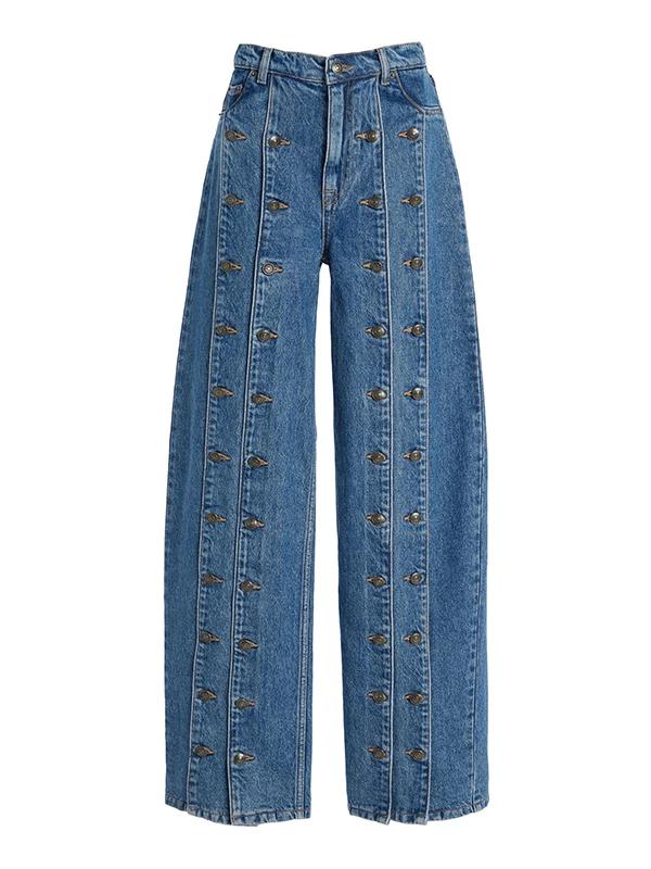 Femmes printemps automne élégant bouton jean pantalon 2025 nouveau Vintage Denim Long Vintage pantal