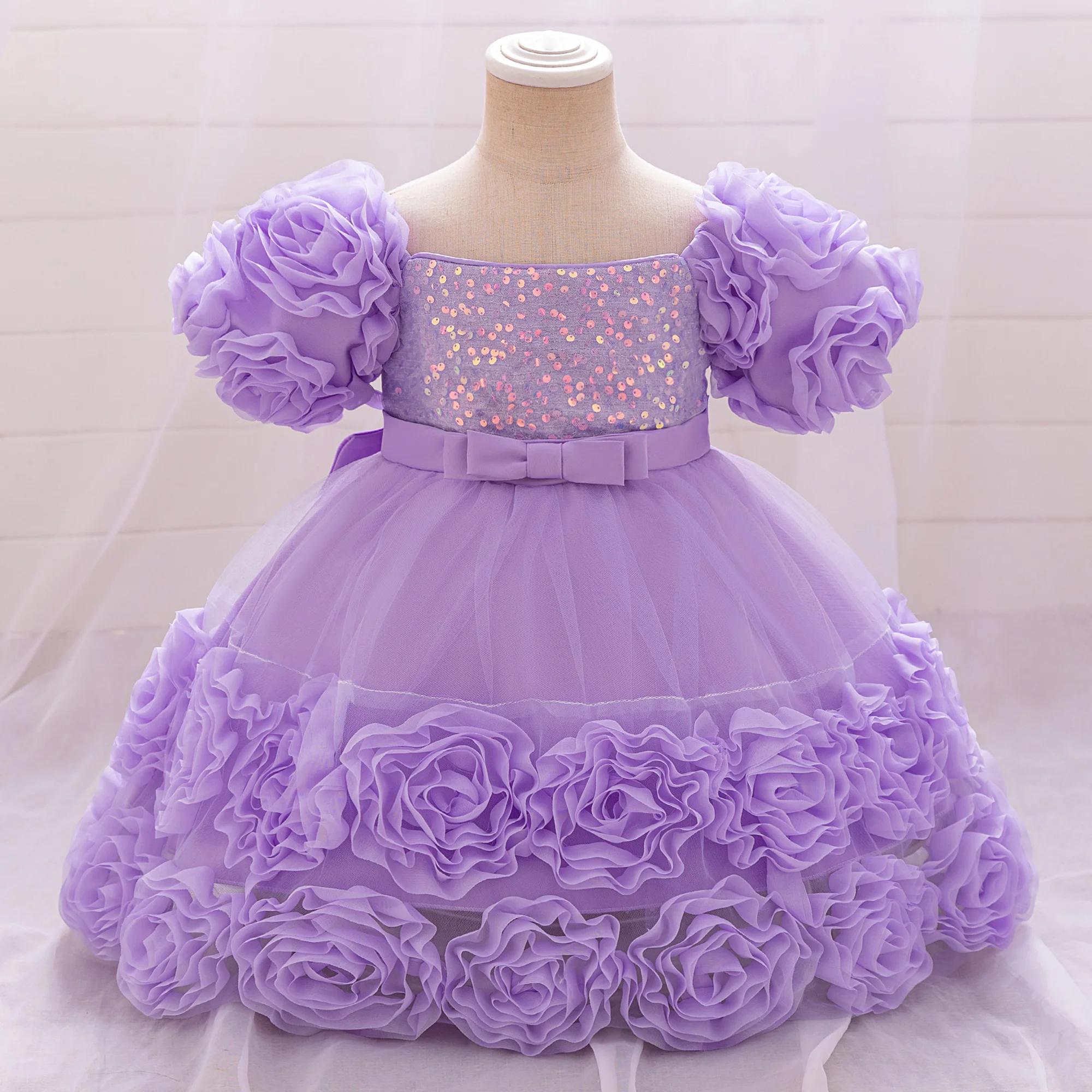 Robes à fleurs à paillettes pour petites filles, en dentelle, pour mariage, noël, fête de 1er annive
