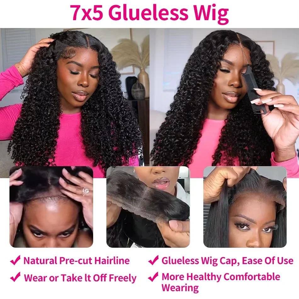 Perruque sans colle cheveux humains prête à porter deep wave brésilienne lace front bouclé HD 360 fu