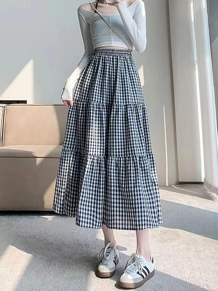 Jupe à plusieurs niveaux en Patchwork pour femmes, Vintage, à carreaux, taille haute, taille élastiq