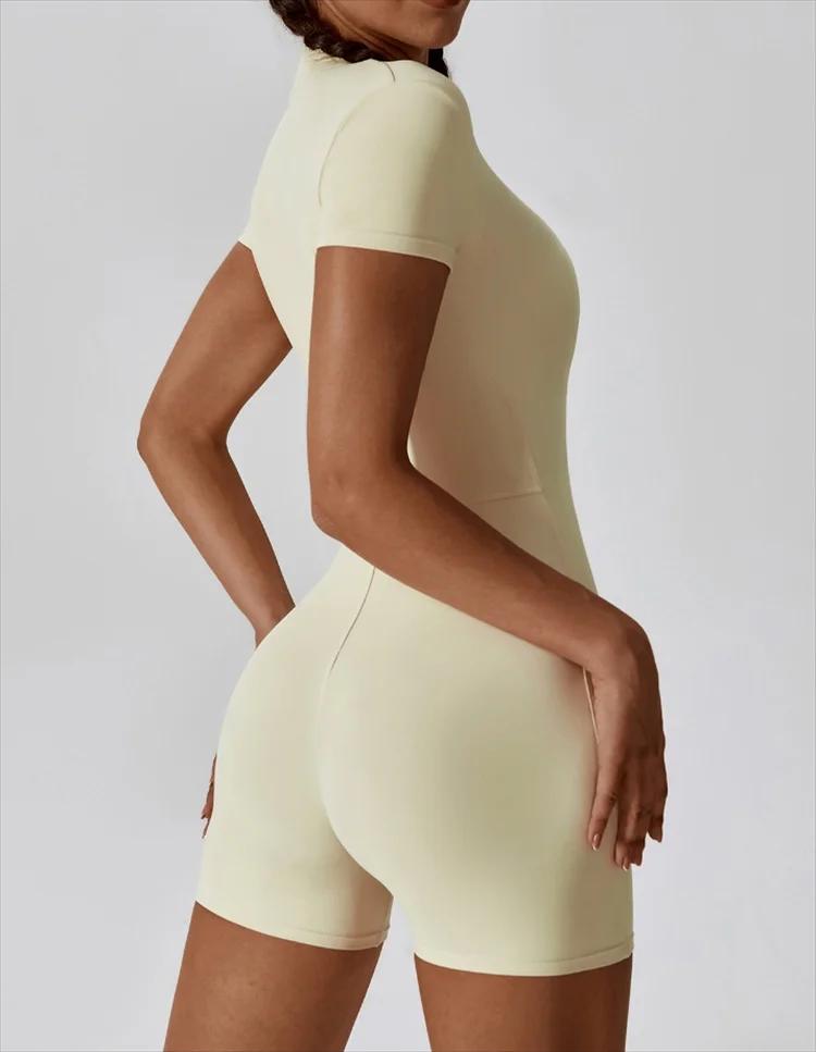 Combinaison de yoga une pièce nue européenne et américaine avec col montant, demi-fermeture éclair, 