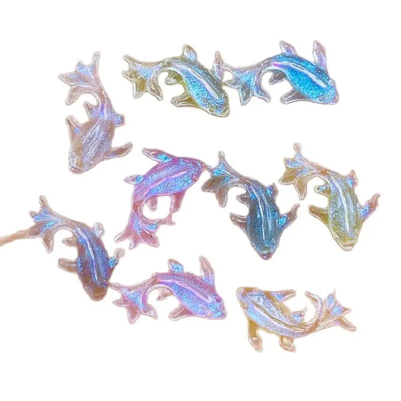 100 pièces nouveau mignon Mini Kawaii couleur petit poisson rouge résine Figurine artisanat Flatback