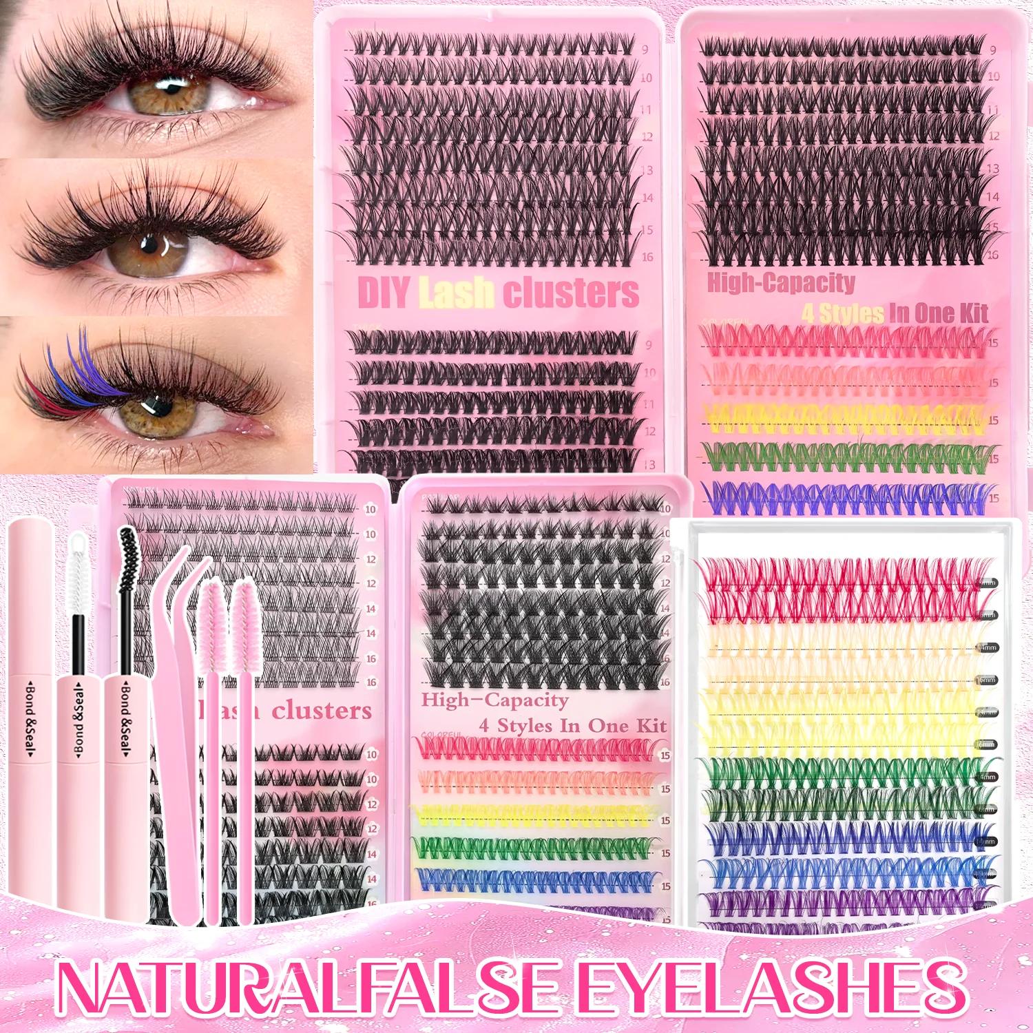 [Cils personnels] Kit d'extension de cils mixtes de couleurs grappes 240/390/600 maquillage faux cil