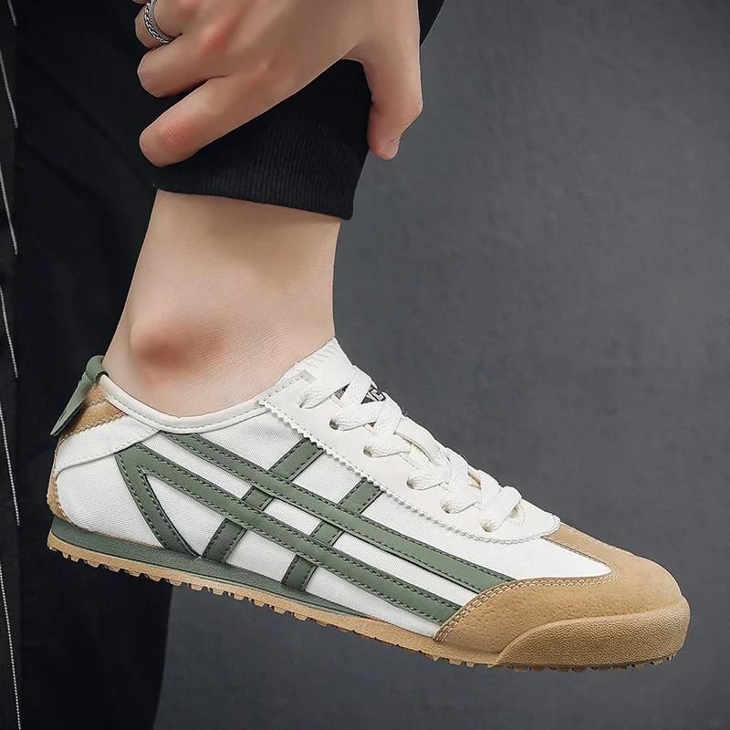 Chaussures de course classiques lacets hommes plates semelle souple toile respirante marche extérieur