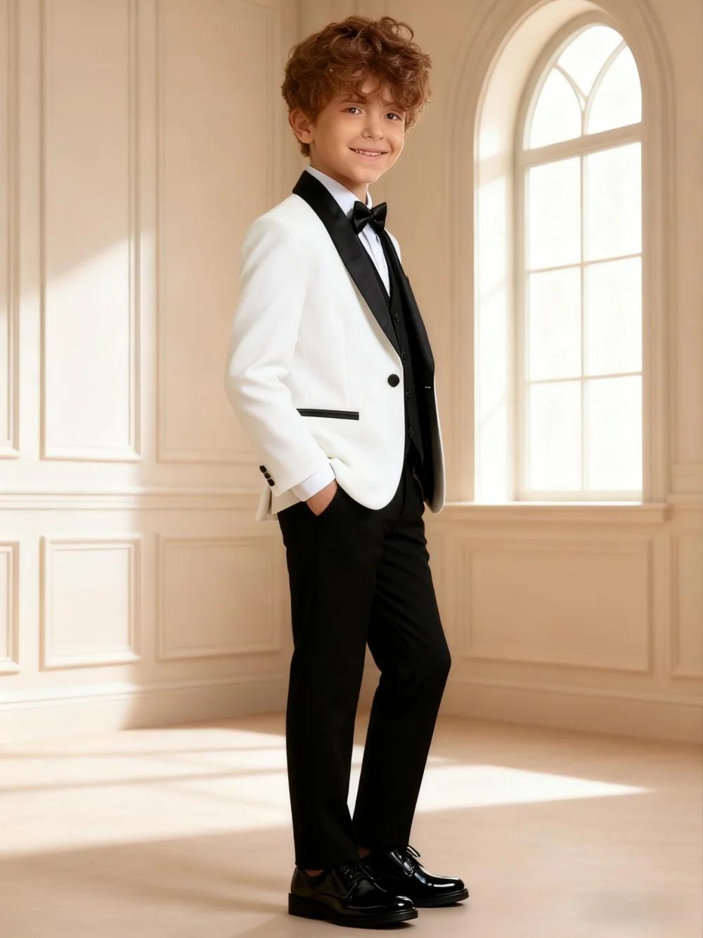 Ensemble de Costume formel pour garçons, 4 pièces, élégant, blanc, pour photographie de Piano, Costu