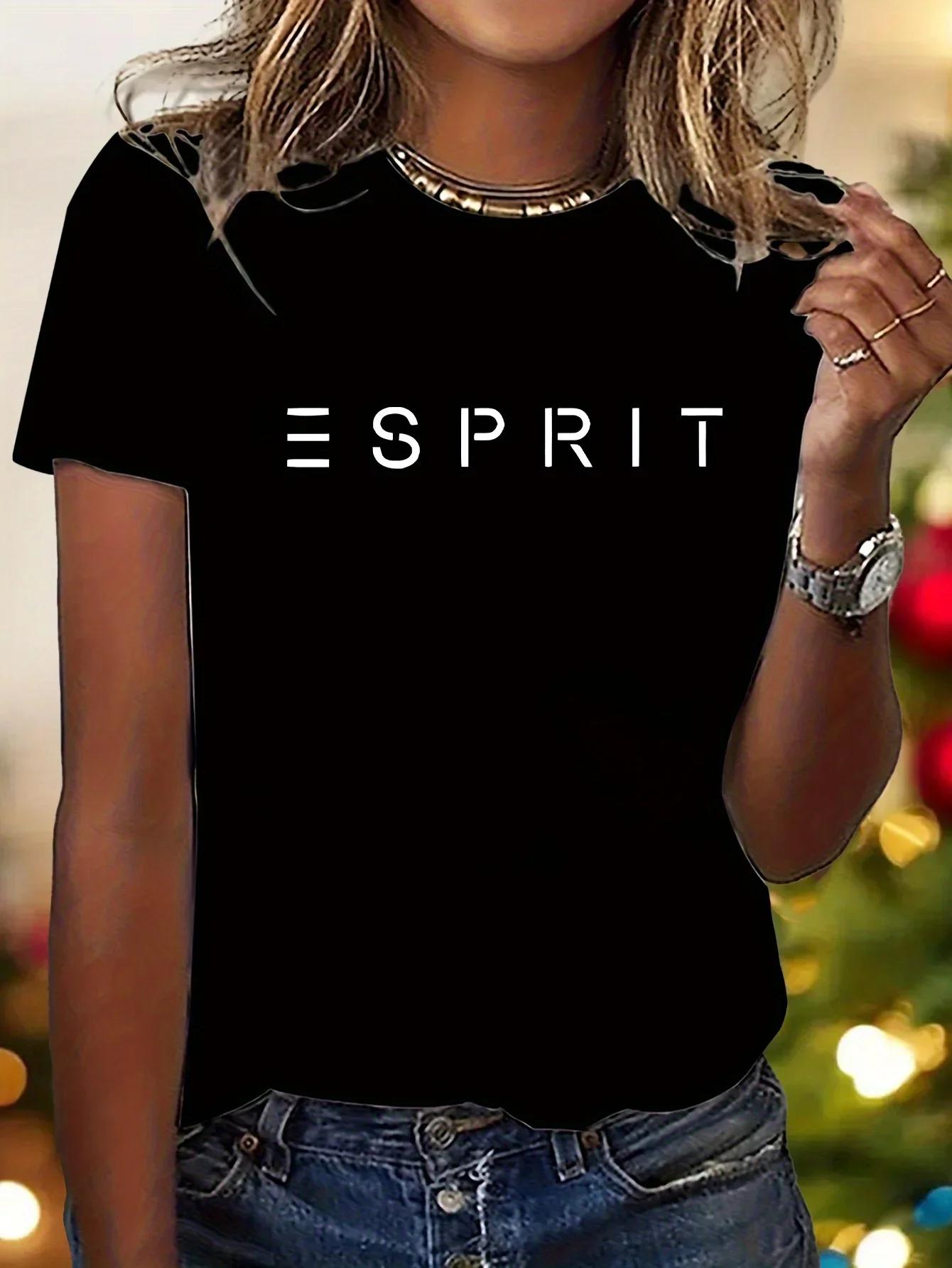 T-Shirt graphique décontracté à manches courtes et col rond pour femmes, avec lettres audacieuses im