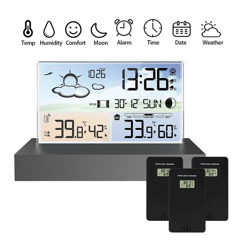 Station météo numérique multifonctionnelle, réveil, capteur de température intérieure et extérieure,