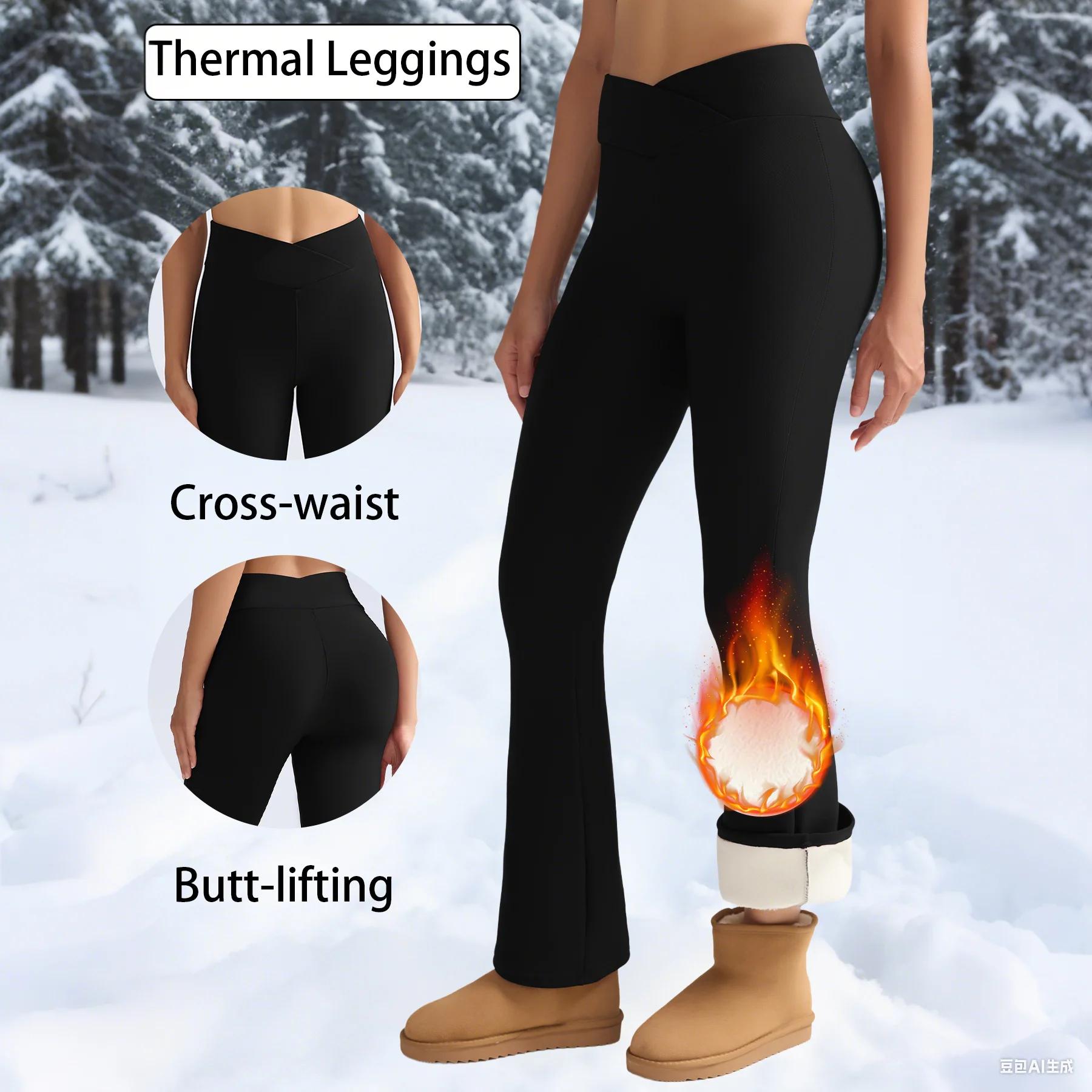 Leggings en polaire pour femmes, pantalons évasés épais, collants thermiques taille haute, contrôle 