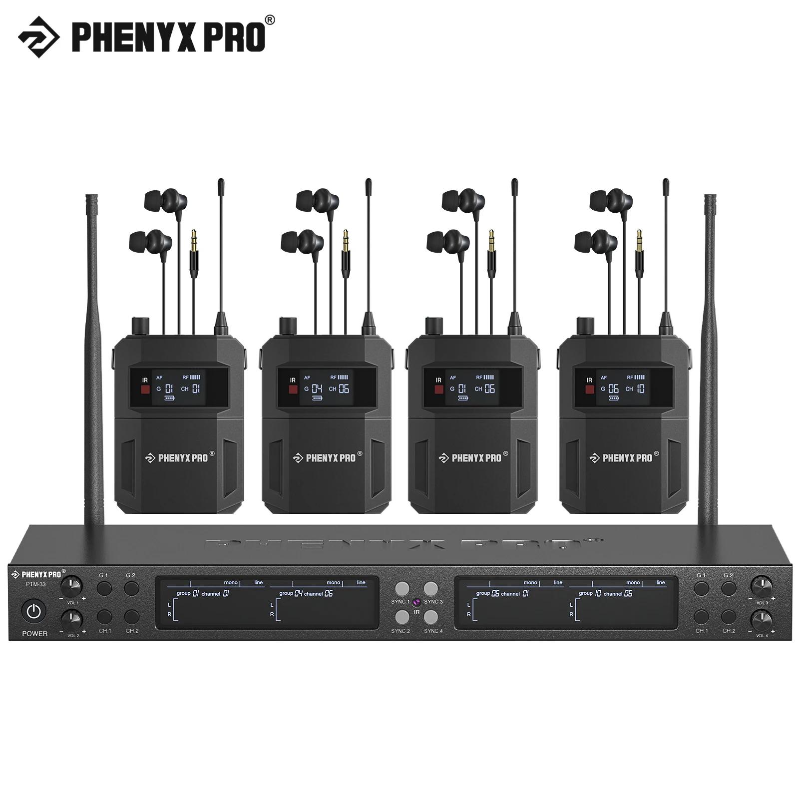 Phenyx pro PTM-33 Sans Fil Retour D'étape 4-Canal Mono In-Ear Moniteur Système avec T1 Monture pour 
