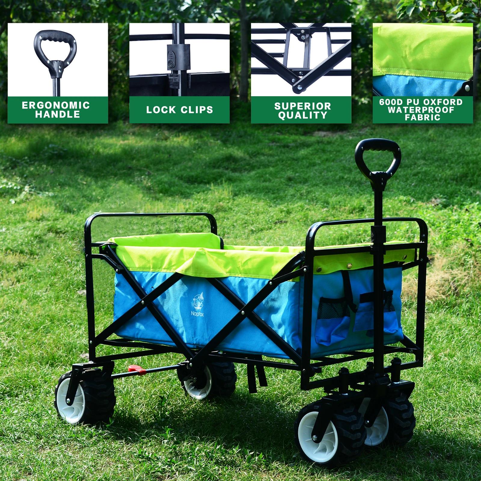 Chariot d'épicerie pliable avec roulettes, chariot de plage pliable, porte-gobelets
