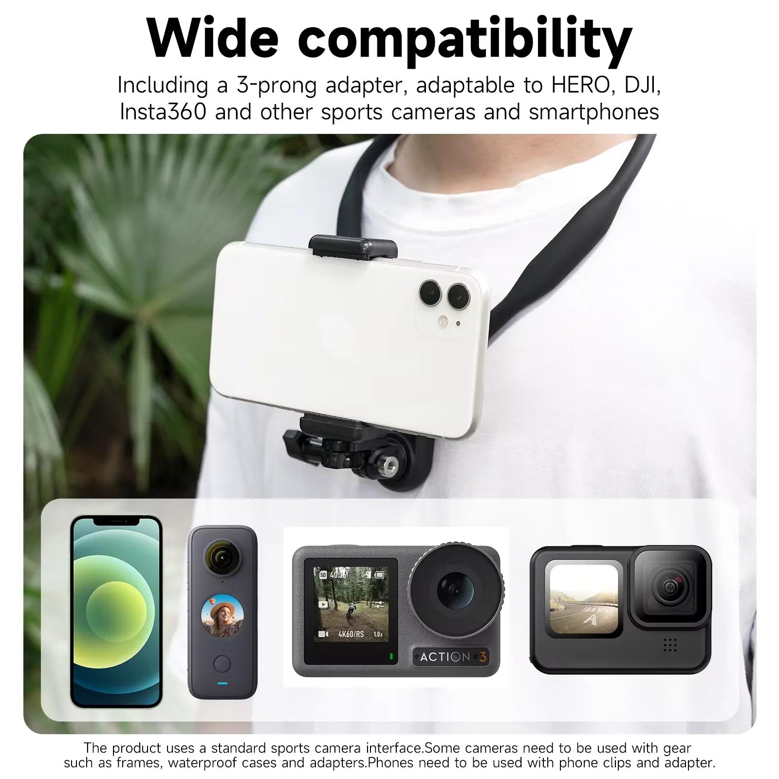 TELESIN support de cou support de poitrine pour GoPro Hero 13 12 11 10 9 8 7 Insta360 DJI Osmo Actio