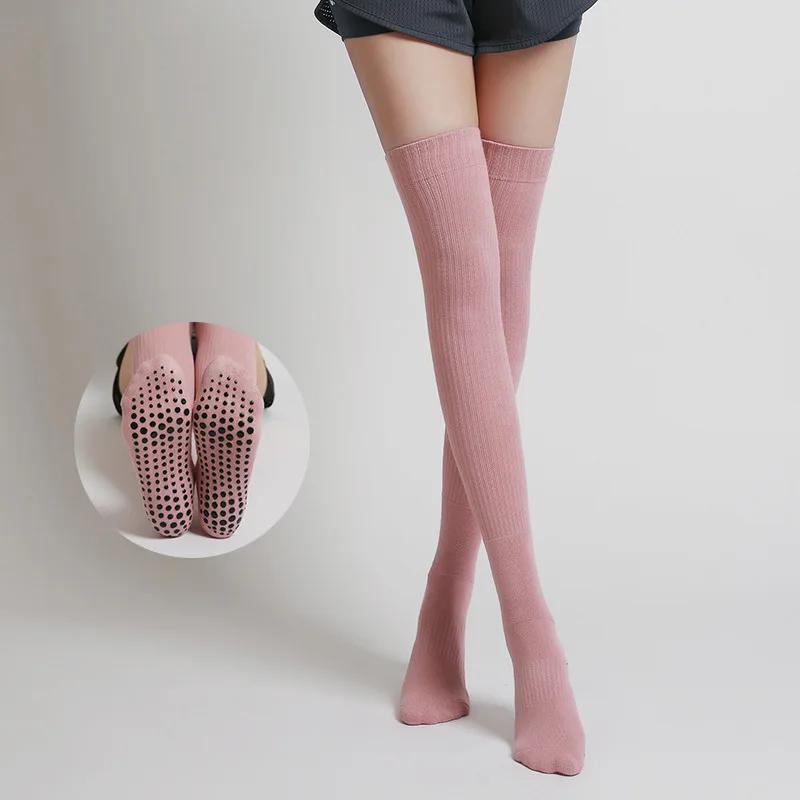Chaussettes de Yoga à Tube Long pour femmes, antidérapantes, en coton, pour Fitness, Pilates, danse,