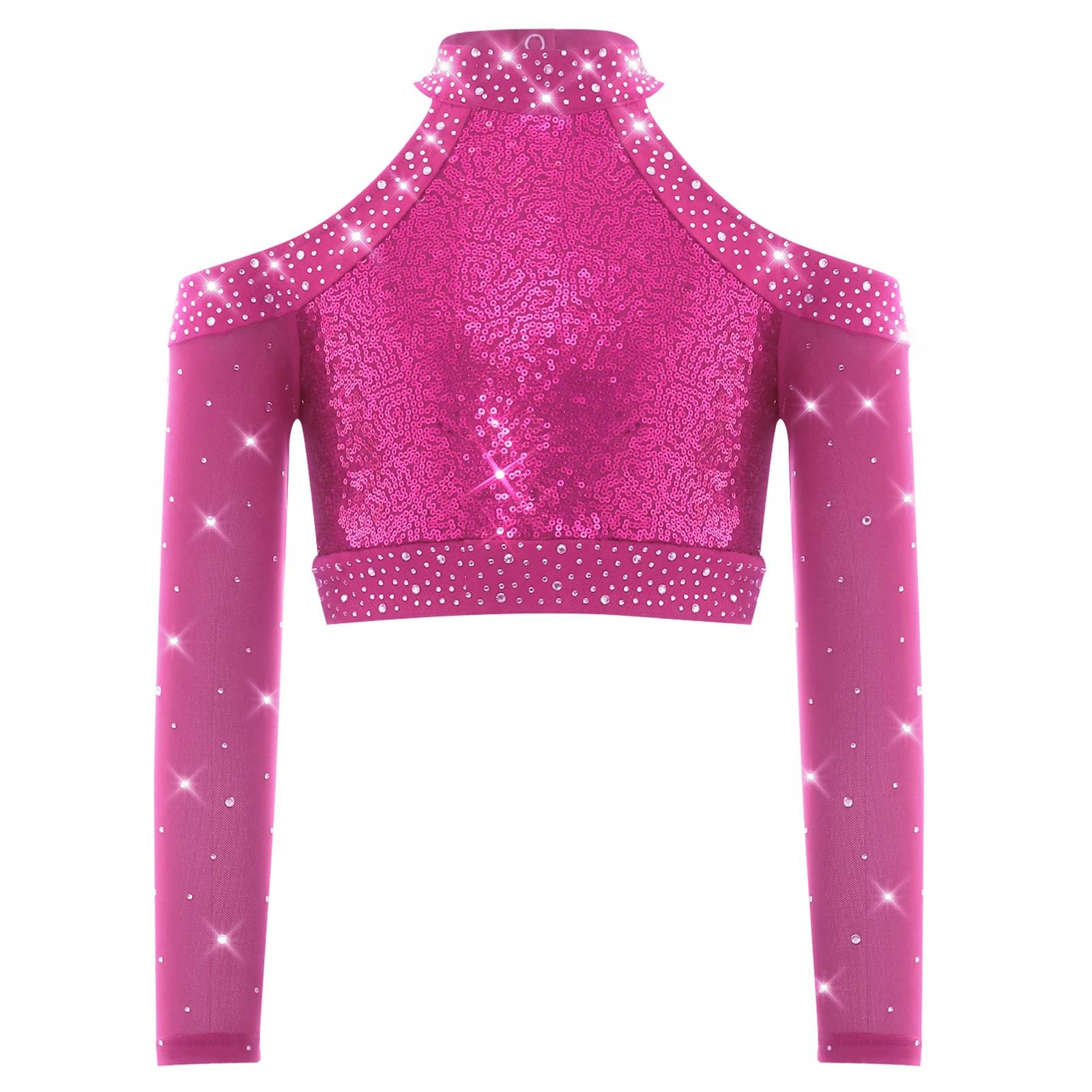 T-shirts pour enfants tendance, streetwear, hauts à paillettes brillantes, costumes de danse jazz et
