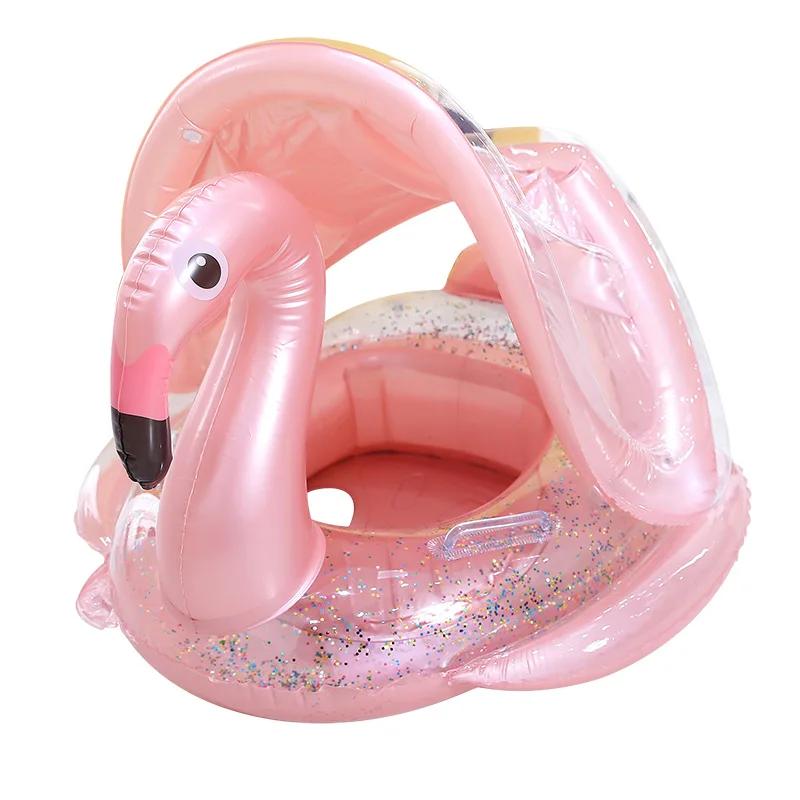 Rooxin flamant cercle de natation bébé infantile flotteur piscine anneau de natation avec parasol si