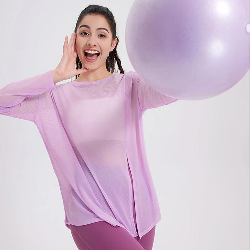 Chemise de yoga à manches longues pour femmes, chemisier de course en plein air, haut de gym respira