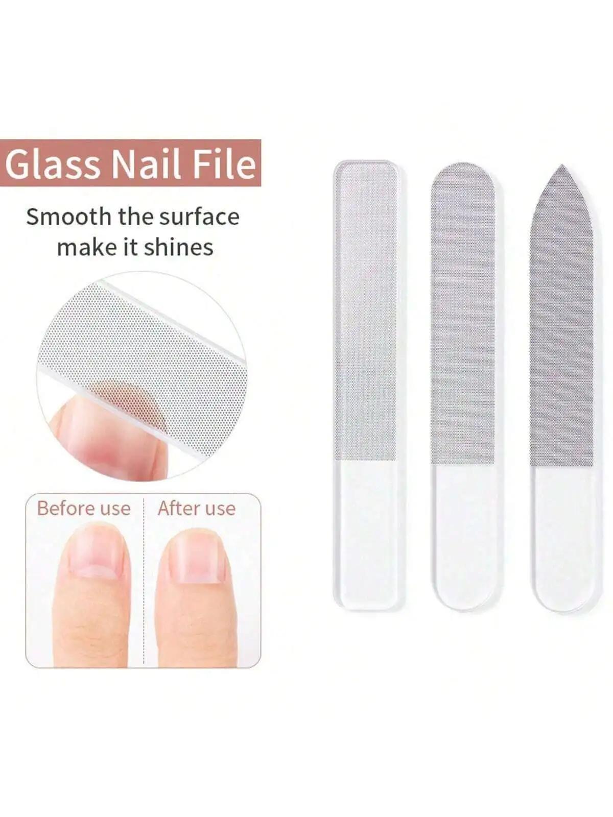 Limes à ongles en verre Nano, 3 pièces, ponçage professionnel, polissage, lime à ongles transparente