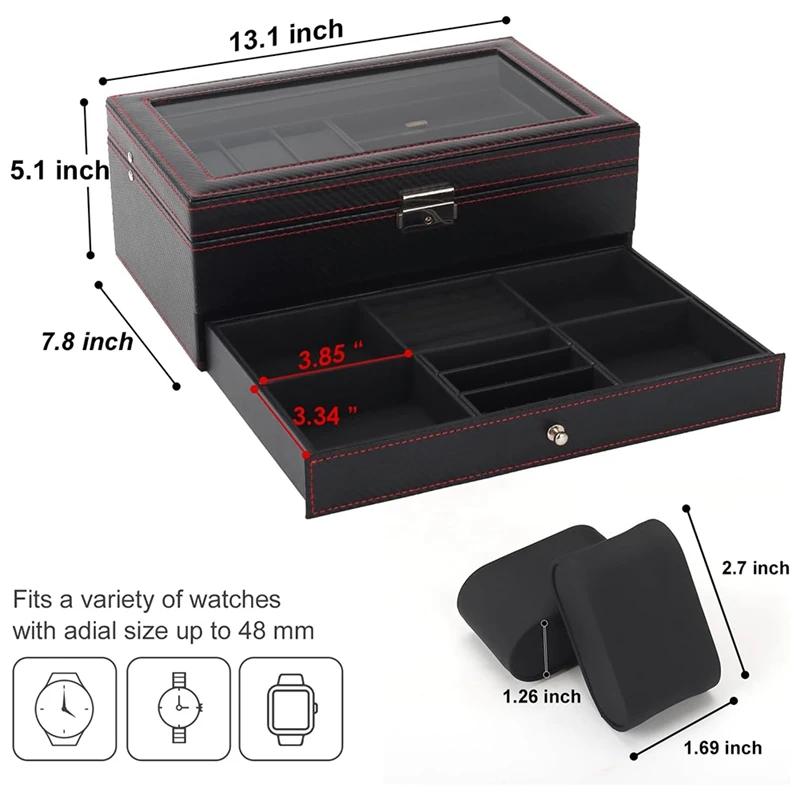 Boîte de montre verrouillable pour homme, boîte à bijoux avec 6 emplacements, étui à lunettes de sol